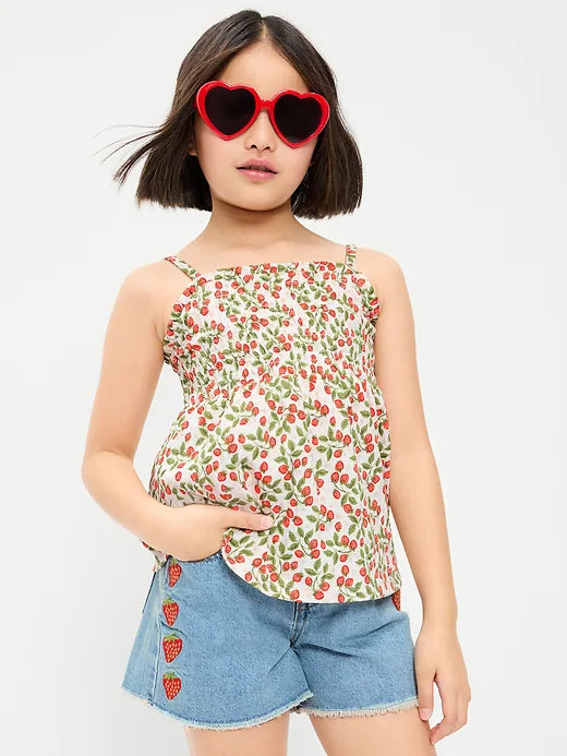 Printed Sleeveless Textured Smocked Top for Girls