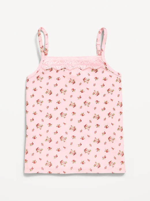 Fitted Ribbed Lace-Trim Cami for Girls