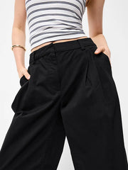 High-Waisted Twill Barrel-Leg Pants