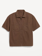 Loose Full-Zip Herringbone Workwear Shirt