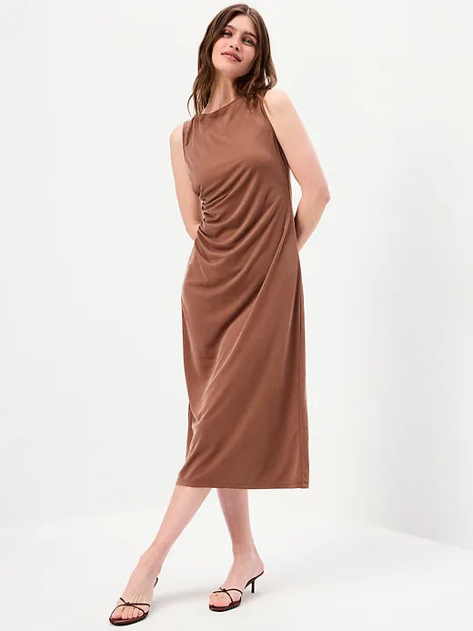 Sleeveless Draped Midi Dress