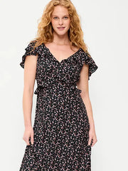 Flutter-Sleeve Crepe Maxi Dress