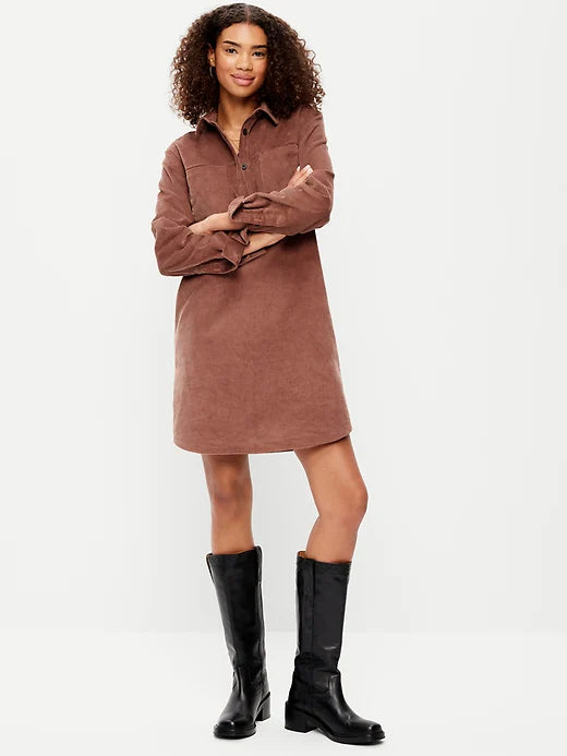 Long-Sleeve Denim Mini Shirt Dress