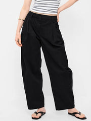 High-Waisted Twill Barrel-Leg Pants