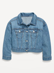Oversized Lightweight Cropped Denim Trucker Jacket for Girls