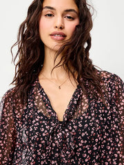Chiffon Semi-Sheer Tie-Front Top