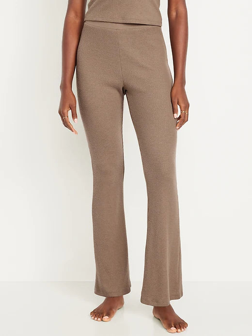 High-Waisted Cozy Waffle Flare Pants