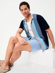 Short-Sleeve Striped Camp Sweater Shirt