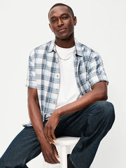 Loose Fit Textured Plaid Pocket Shirt