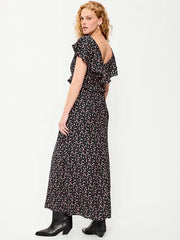 Flutter-Sleeve Crepe Maxi Dress