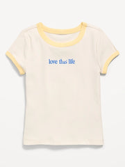 Fitted Short-Sleeve Ribbed Graphic Ringer T-Shirt for Girls
