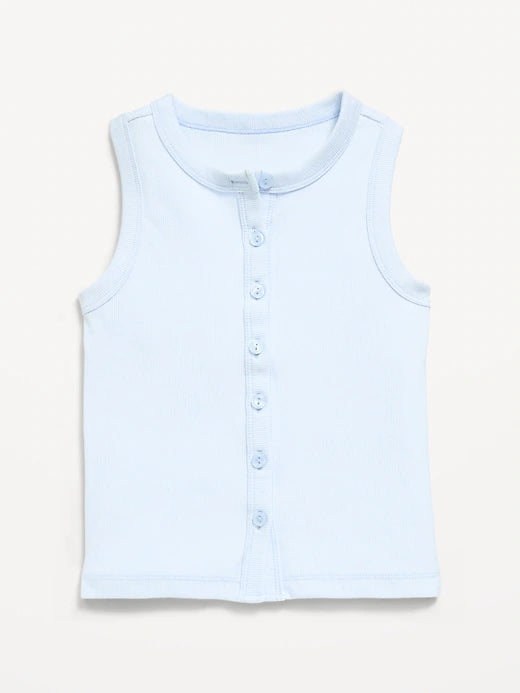 Fitted Sleeveless Ribbed Button-Front Top for Girls