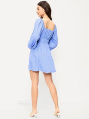 Long-Sleeve Square-Neck Mini Dress