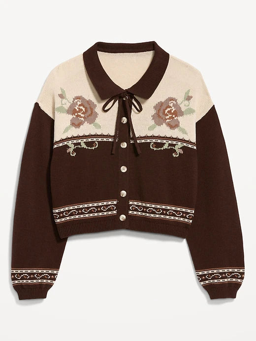 Seaside Cotton Tie-Front Collared Cardigan
