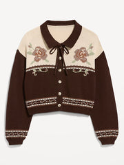 Seaside Cotton Tie-Front Collared Cardigan