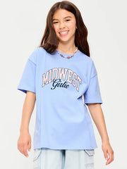 Oversized Short-Sleeve Graphic Tunic T-Shirt for Girls