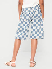 Printed Baggy Crossover Jean Shorts for Girls