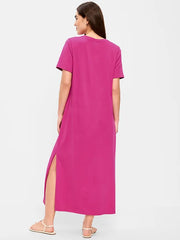 Vintage Crew-Neck Maxi Dress