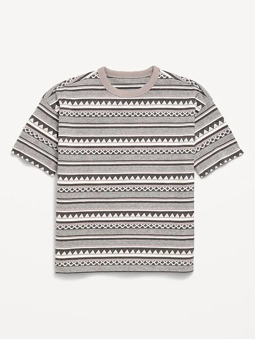 Oversized Short-Sleeve Textured Striped T-Shirt for Boys