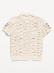 Short-Sleeve Crochet-Knit Shirt for Boys