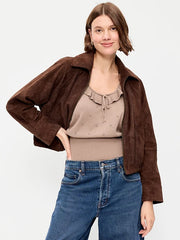 Full-Zip Faux-Suede Harrington Jacket
