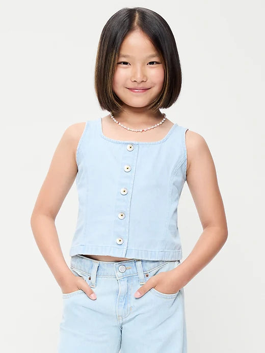 Button-Front Denim Tank Top for Girls