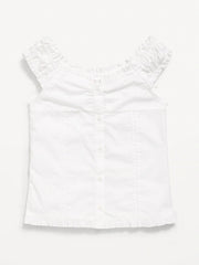Short-Sleeve Sweetheart-Neck Button-Front Top for Girls