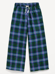 Pull-On Wide-Leg Flannel Plaid Pants for Girls