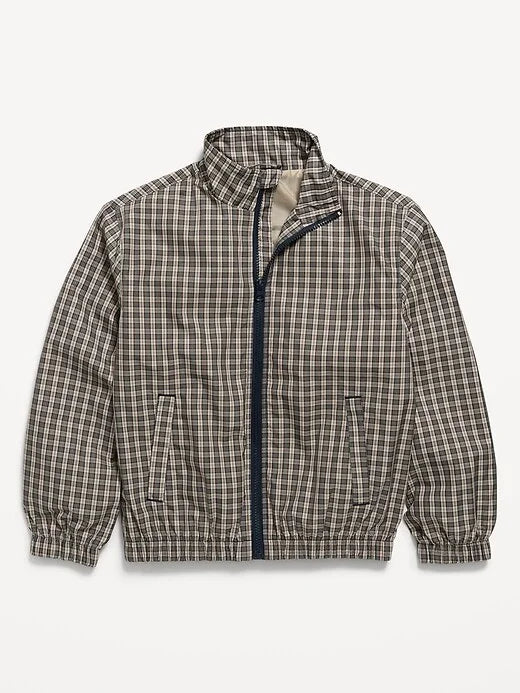 Water-Resistant Plaid Full-Zip Windbreaker for Boys