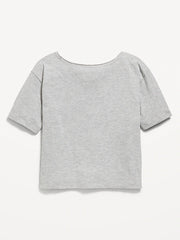 College Off-Shoulder Graphic T-Shirt for Girls