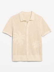 Short-Sleeve Open-Knit Sweater Shirt