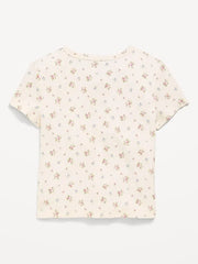 Fitted Short-Sleeve Ribbed Button-Front Top for Girls