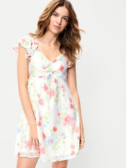 Flutter-Sleeve Fit & Flare Mini Dress