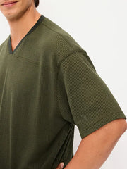 Football-Style Knit T-Shirt