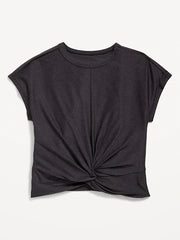 CloudMotion Short-Sleeve Front-Knot T-Shirt for Girls