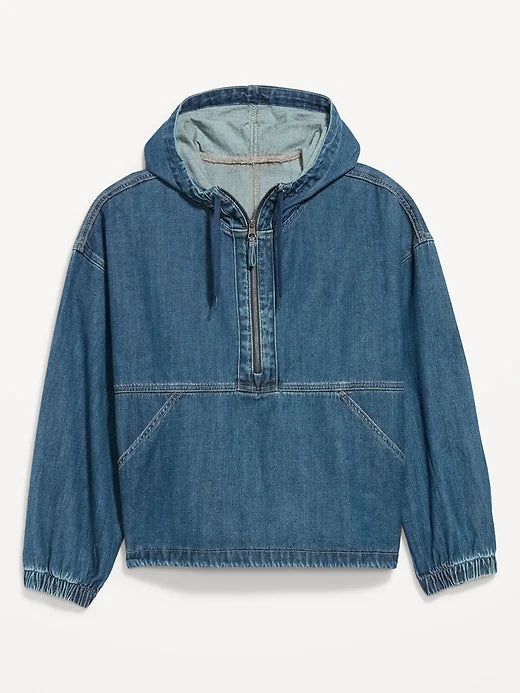 Denim Popover Hooded Jacket
