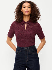 Lace Keyhole Polo Top