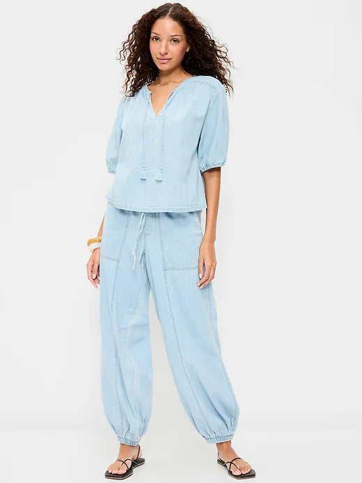 Mid-Rise Pull-On Utility Harem Jeans