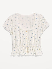 Lace-Trim Button-Down Top