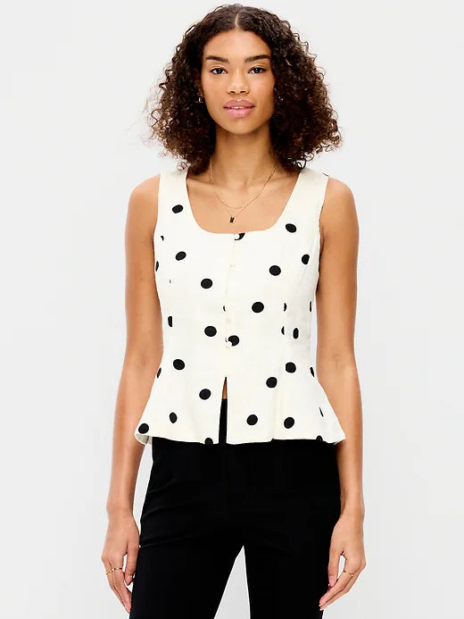 Button-Down Linen Blend Top