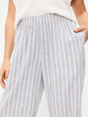 High-Waisted Linen-Blend Straight Ankle Pants