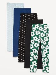High-Waisted Side Ruched Leggings 5-Pack for Girls