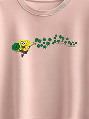 Spongebob SquarePants Shamrocks Short Sleeve Boxy Graphic T-Shirt For Girls